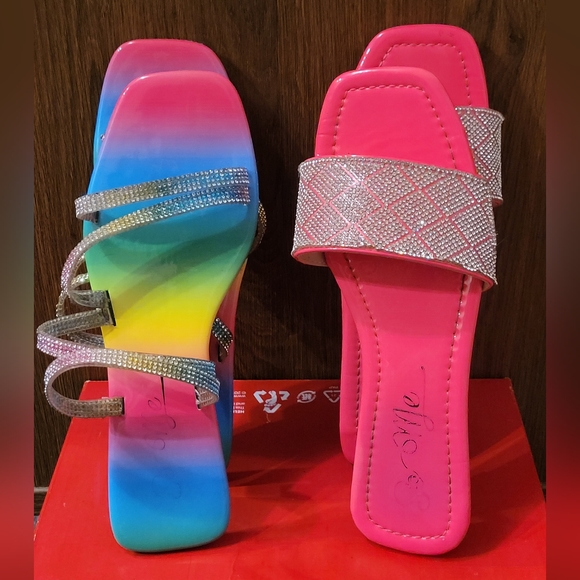 3 PAIRS! 3 PAIRS! Women's Sandals- Pink/Multicolor and Black Flats - Sandals - Picture 10 of 10